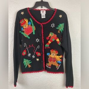 Women’s Vintage Nutcracker Christmas Teddy Bear Button Down Sweater Cardigan